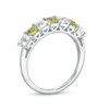 Thumbnail Image 2 of 3.0mm Princess-Cut Peridot and White Lab-Created Sapphire Alternating Seven Stone Band in Sterling Silver
