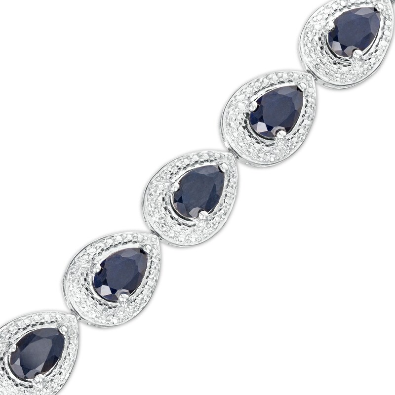 Main Image 1 of Pear-Shaped Blue Lab-Created Sapphire and Diamond Accent Frame Line Bracelet in Sterling Silver – 7.25"