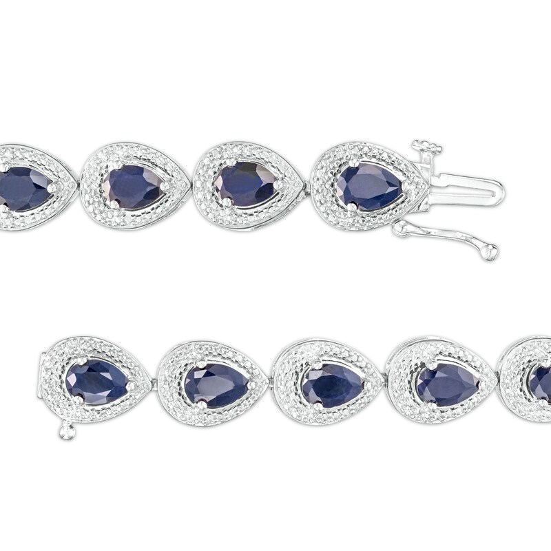 Main Image 3 of Pear-Shaped Blue Lab-Created Sapphire and Diamond Accent Frame Line Bracelet in Sterling Silver – 7.25"
