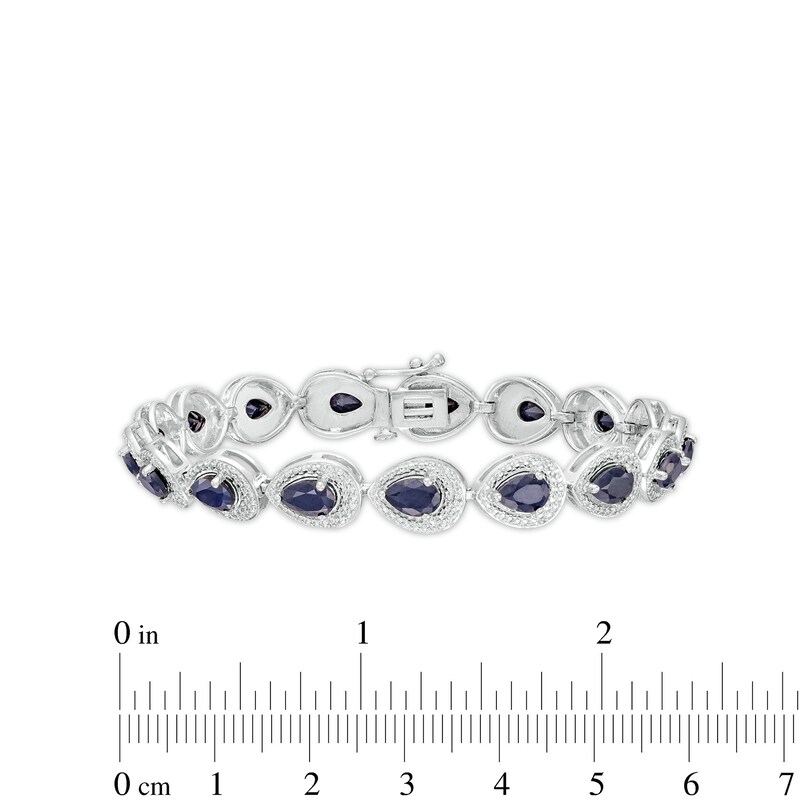 Main Image 4 of Pear-Shaped Blue Lab-Created Sapphire and Diamond Accent Frame Line Bracelet in Sterling Silver – 7.25"