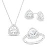 Thumbnail Image 1 of White Lab-Created Sapphire Trillion Frame Pendant, Ring and Stud Earrings Set in Sterling Silver - Size 7