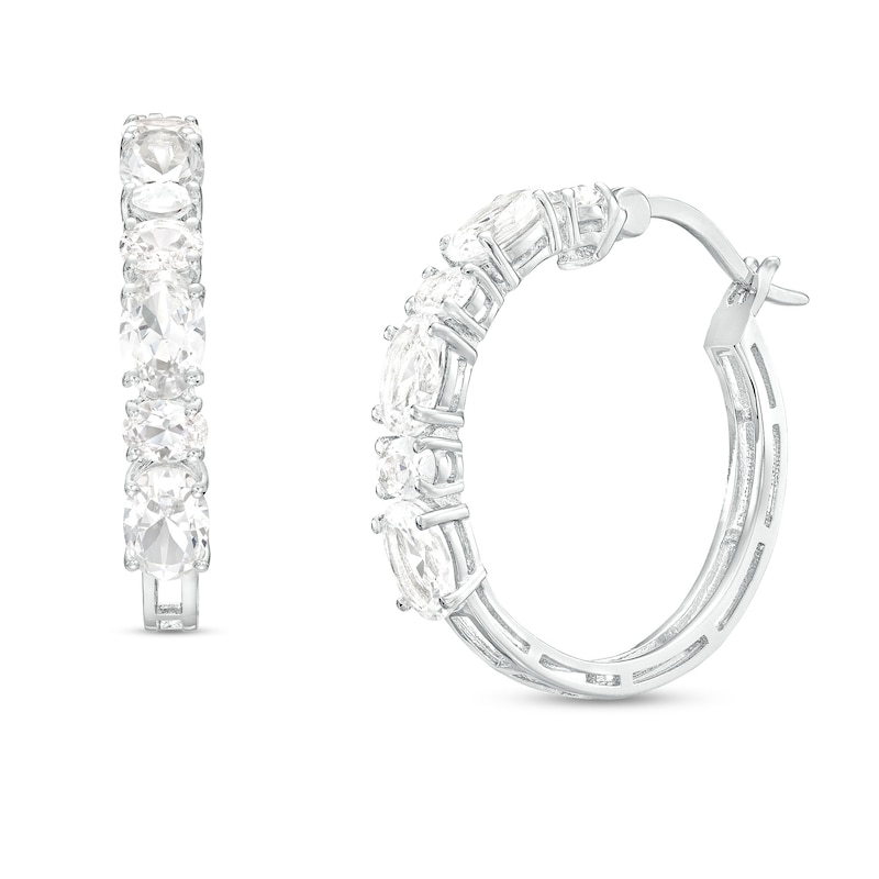 Main Image 1 of Oval White Lab-Created Sapphire Six Stone Hoop Earrings in Sterling Silver