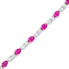 Thumbnail Image 0 of Pear-Shaped Lab-Created Ruby and White Lab-Created Sapphire Line Bracelet in Sterling Silver – 7.25"