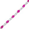 Thumbnail Image 1 of Pear-Shaped Lab-Created Ruby and White Lab-Created Sapphire Line Bracelet in Sterling Silver – 7.25"