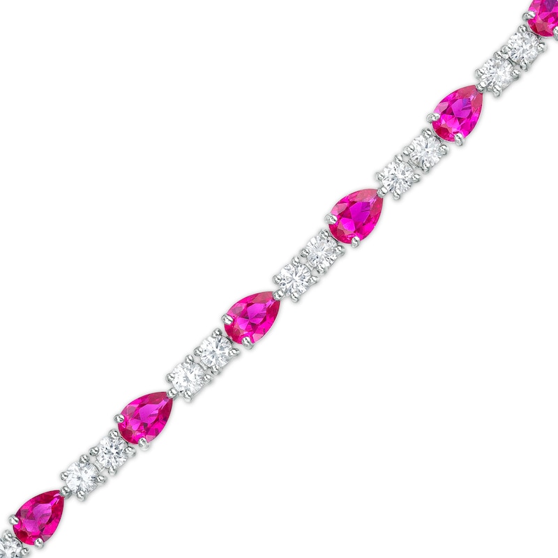 Pear-Shaped Lab-Created Ruby and White Lab-Created Sapphire Line Bracelet in Sterling Silver – 7.25"