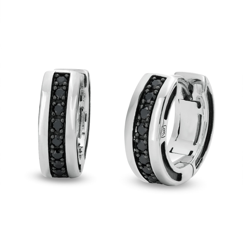 Main Image 1 of Vera Wang Men's 1/3 CT. T.W. Black Diamond Huggie Hoop Earrings in Sterling Silver with Black Rhodium