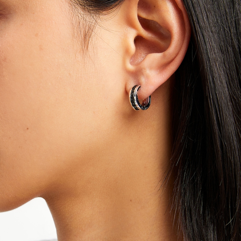 Main Image 2 of Vera Wang Men's 1/3 CT. T.W. Black Diamond Huggie Hoop Earrings in Sterling Silver with Black Rhodium