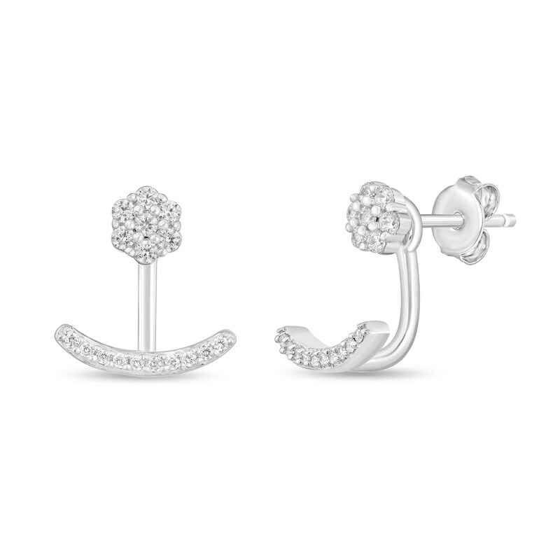 Main Image 1 of 1/4 CT. T.W. Multi-Diamond Curved Bar Front/Back Earrings in Sterling Silver