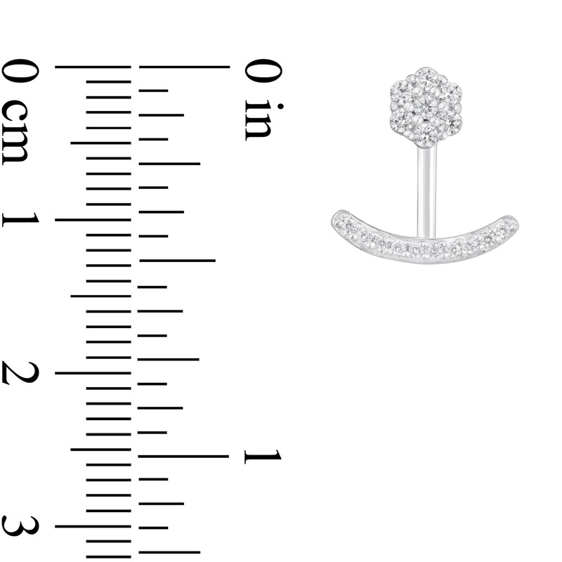 Main Image 2 of 1/4 CT. T.W. Multi-Diamond Curved Bar Front/Back Earrings in Sterling Silver