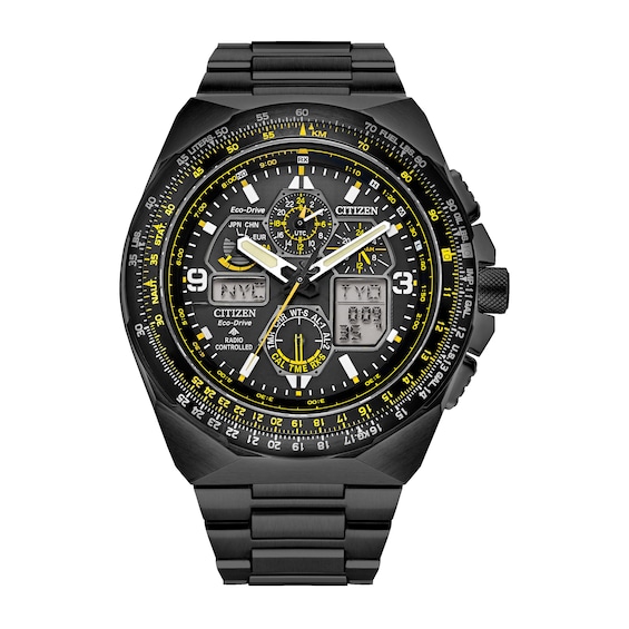 Men's Citizen Eco-DriveÂ® Promaster Air Skyhawk Black IP Chronograph Watch With Black Dial (Model: JY8127-59E)