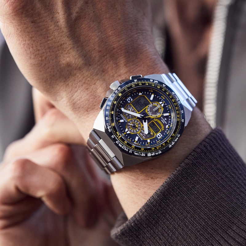 Main Image 2 of Men's Citizen Eco-Drive® Promaster Blue Angels Two-Tone IP Chronograph Watch with Blue Dial (Model: JY8128-56L)