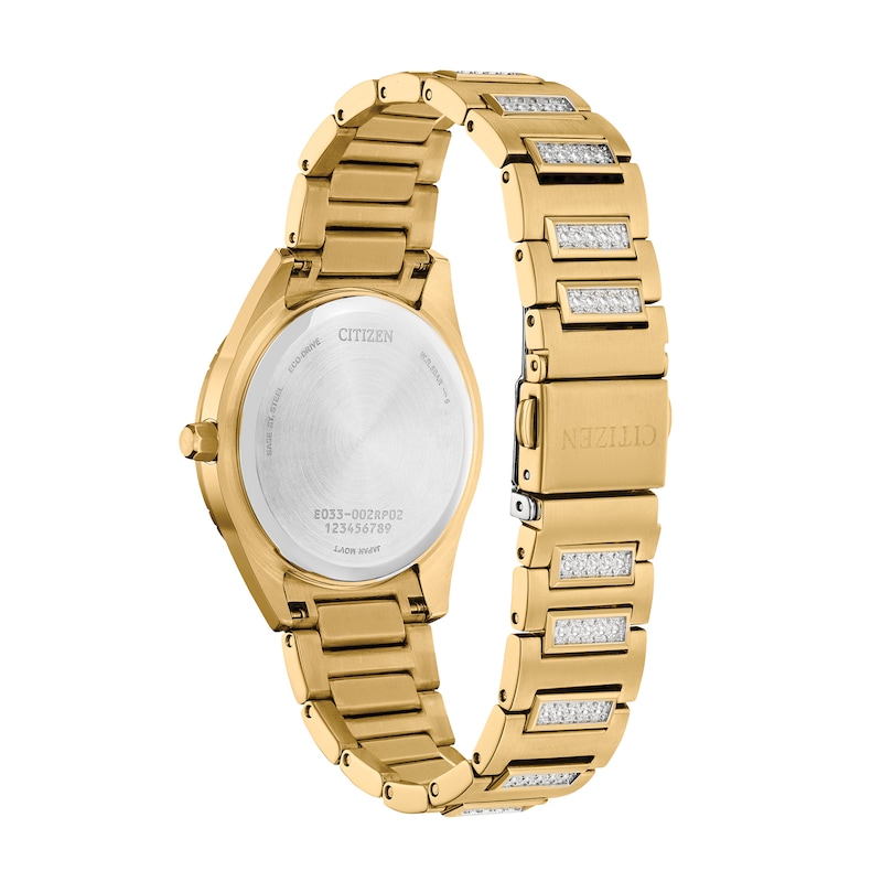 Main Image 2 of Ladies' Citizen Eco-Drive® Classic Crystal Accent Gold-Tone Watch with Mother-of-Pearl Dial (Model: EM1022-51D)