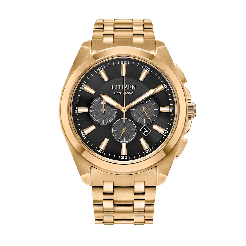 Main Image 1 of Men's Citizen Eco-Drive® Classic Gold-Tone Chronograph Watch with Black Dial (Model: CA4512-50E)