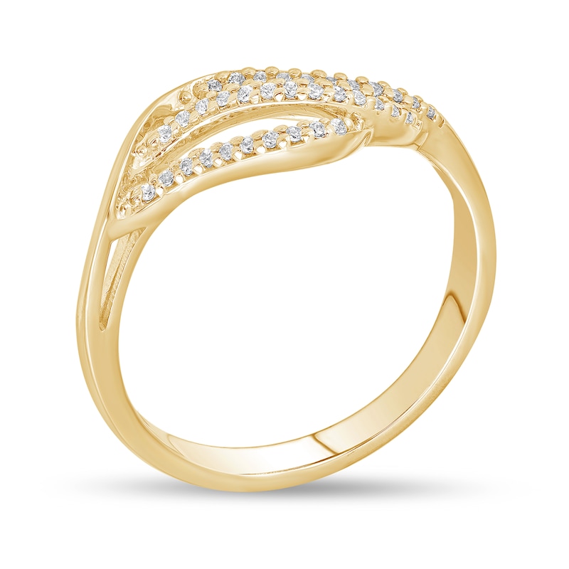 Main Image 2 of 1/10 CT. T.W. Diamond Triple Row Wave Ring in 10K Gold