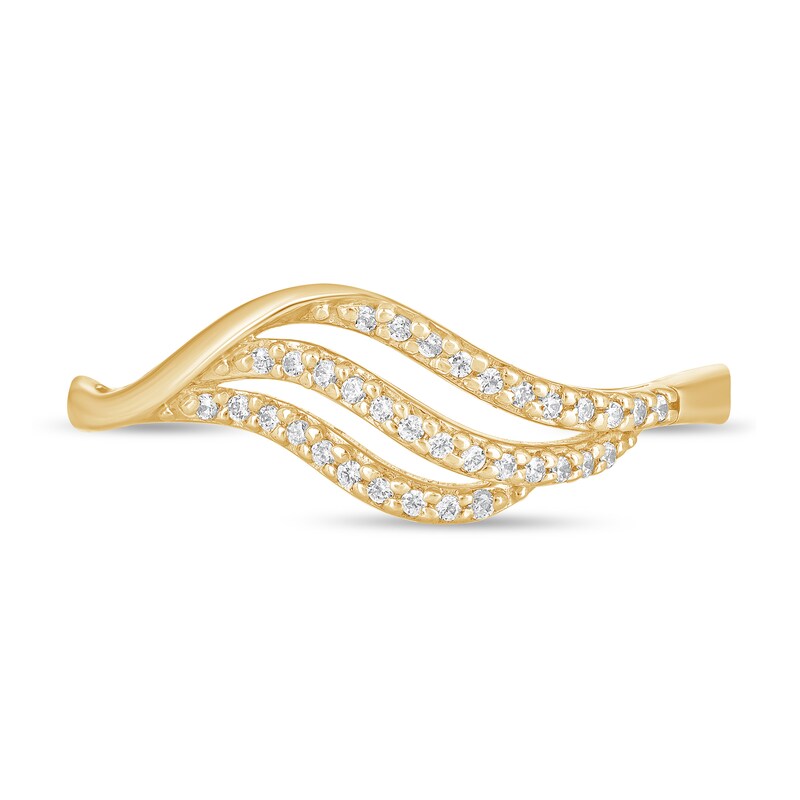 Main Image 3 of 1/10 CT. T.W. Diamond Triple Row Wave Ring in 10K Gold