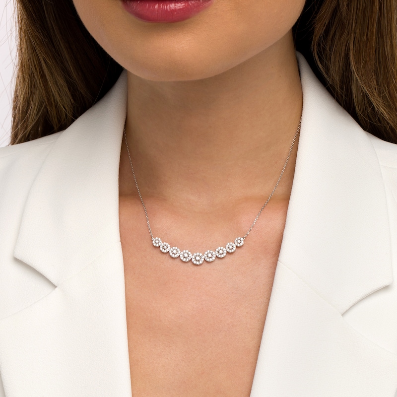 Main Image 2 of 1 CT. T.W. Diamond Frame Nine Stone Curved Bar Necklace in 10K White Gold