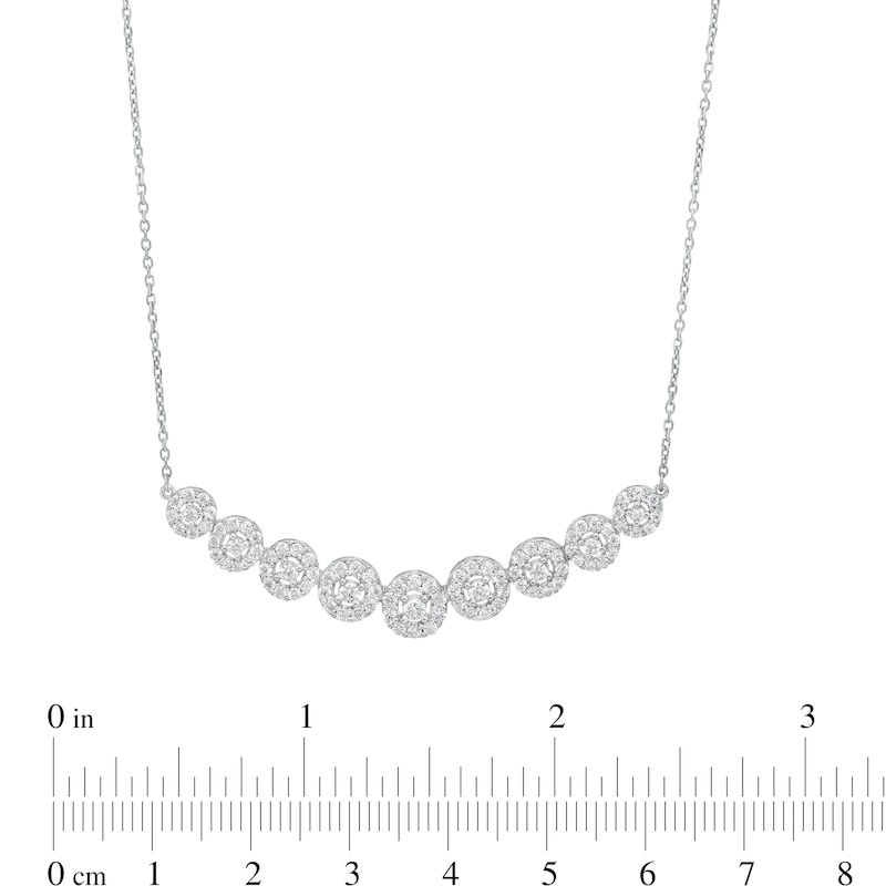 Main Image 3 of 1 CT. T.W. Diamond Frame Nine Stone Curved Bar Necklace in 10K White Gold