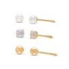 Child's 3.0mm Cultured Freshwater Pearl, Iridescent Cubic Zirconia And Ball Three Pair Stud Earrings Set In 14K Gold