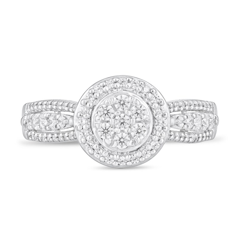 Main Image 3 of 1/2 CT. T.W. Multi-Diamond Frame Triple Row Engagement Ring in 10K White Gold