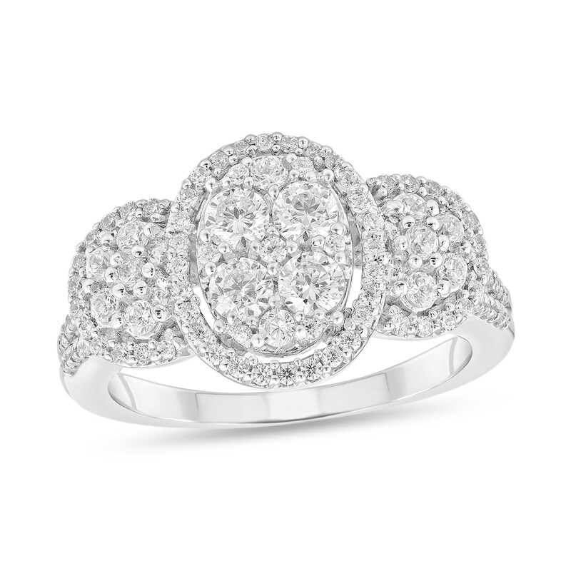 Main Image 1 of 1 CT. T.W. Oval-Shaped Multi-Diamond Frame Trio Engagement Ring in 10K White Gold