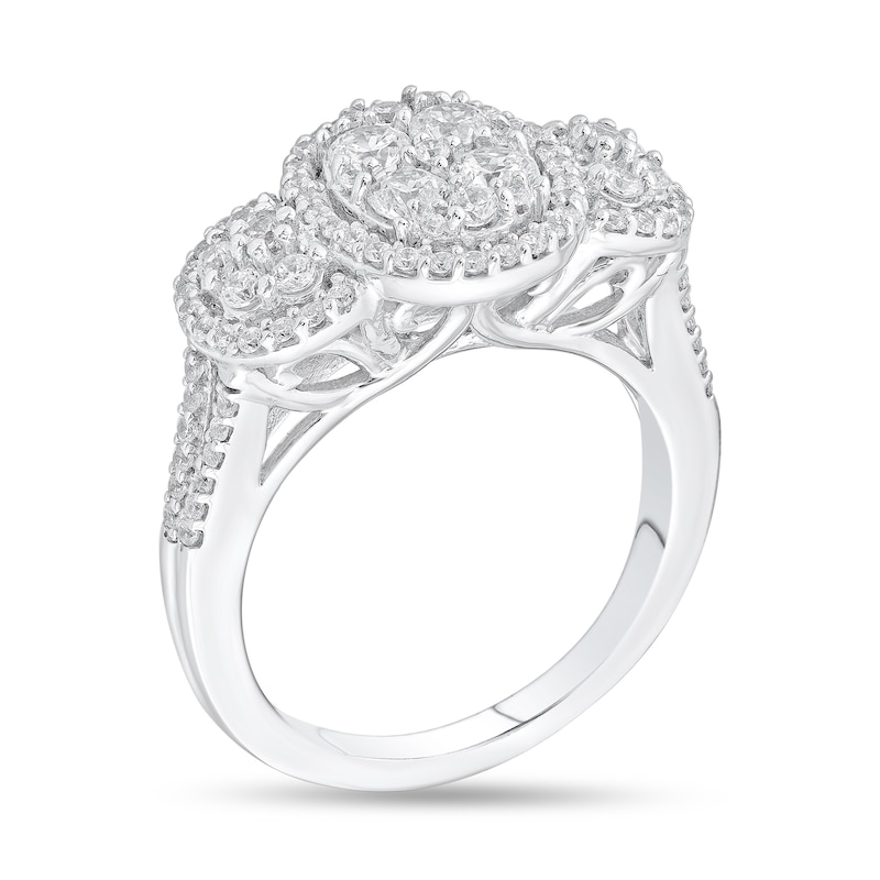 Main Image 2 of 1 CT. T.W. Oval-Shaped Multi-Diamond Frame Trio Engagement Ring in 10K White Gold