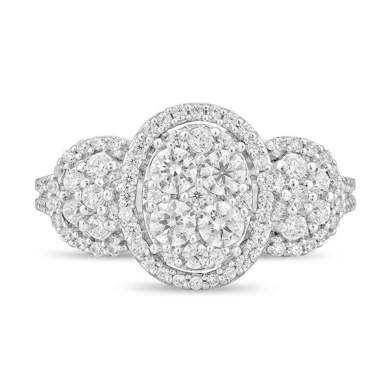 Main Image 3 of 1 CT. T.W. Oval-Shaped Multi-Diamond Frame Trio Engagement Ring in 10K White Gold