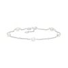 Thumbnail Image 1 of Freshwater Cultured Pearl and White Lab-Created Sapphire Alternating Station Sliding Anklet in Sterling Silver-10"