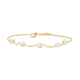 5.5-6.0mm Cultured Freshwater Pearl Station Sliding Anklet in Sterling Silver with 18K Gold Plate - 10&quot;