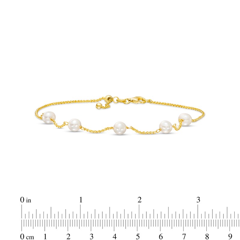Main Image 3 of 5.5-6.0mm Freshwater Cultured Pearl Station Sliding Anklet in Sterling Silver with 18K Gold Plate-10"