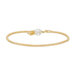 Cultured Freshwater Pearl and White Lab-Created Sapphire Anklet in Sterling Silver with 18K Gold Plate - 10&quot;