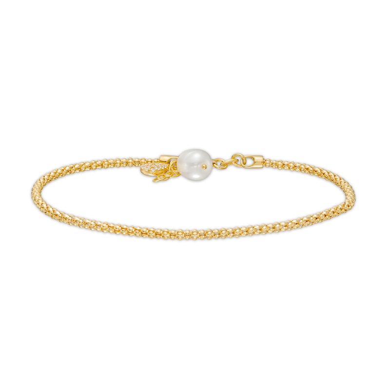 Main Image 1 of Cultured Freshwater Pearl and White Lab-Created Sapphire Anklet in Sterling Silver with 18K Gold Plate-10"
