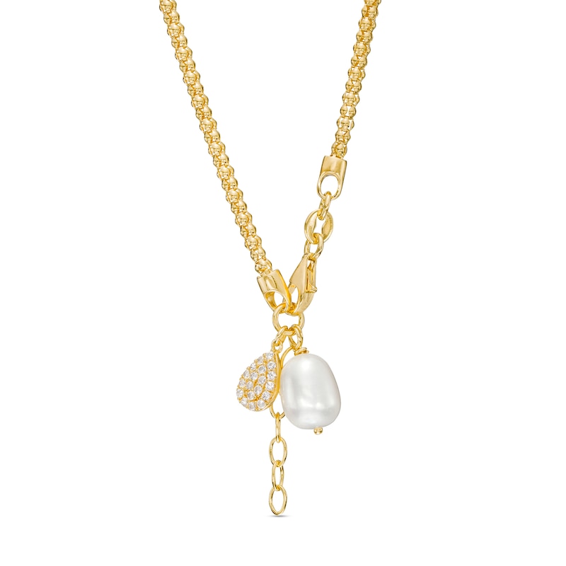 Main Image 3 of Cultured Freshwater Pearl and White Lab-Created Sapphire Anklet in Sterling Silver with 18K Gold Plate-10"