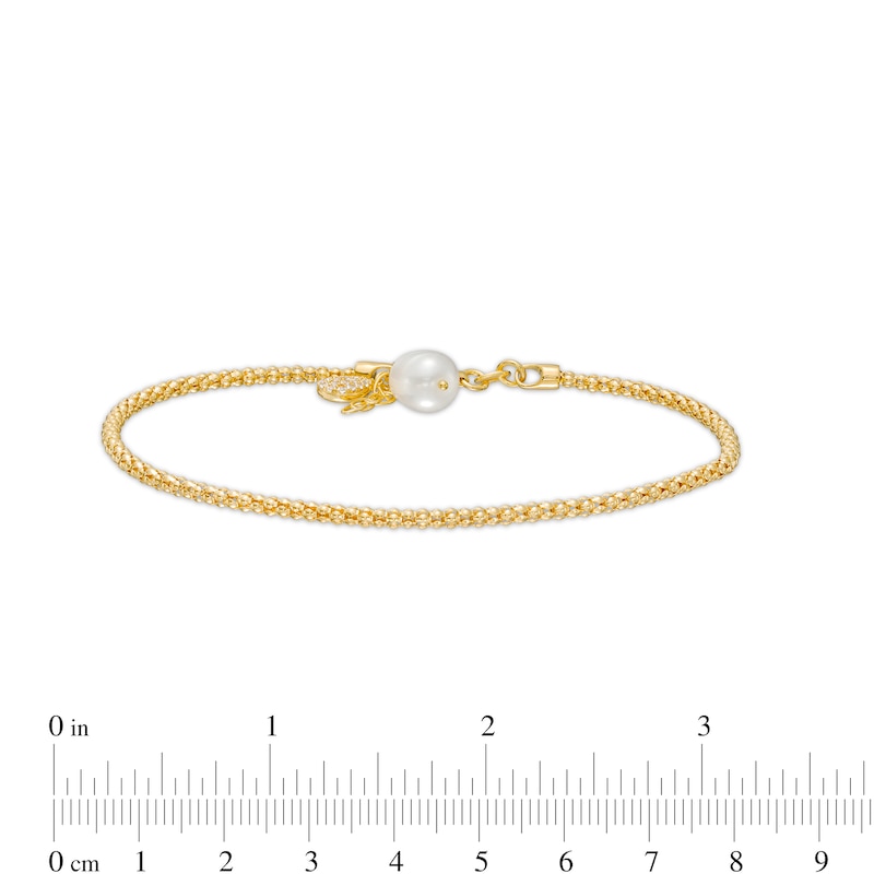 Main Image 4 of Cultured Freshwater Pearl and White Lab-Created Sapphire Anklet in Sterling Silver with 18K Gold Plate-10"