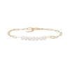 Thumbnail Image 1 of 5.5-6.0mm Freshwater Cultured Pearl Seven Stone Paper Clip Anklet in Sterling Silver with 18K Gold Plate-10"