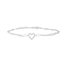 White Lab-Created Sapphire Heart Paperclip Anklet in Sterling Silver - 10&quot;