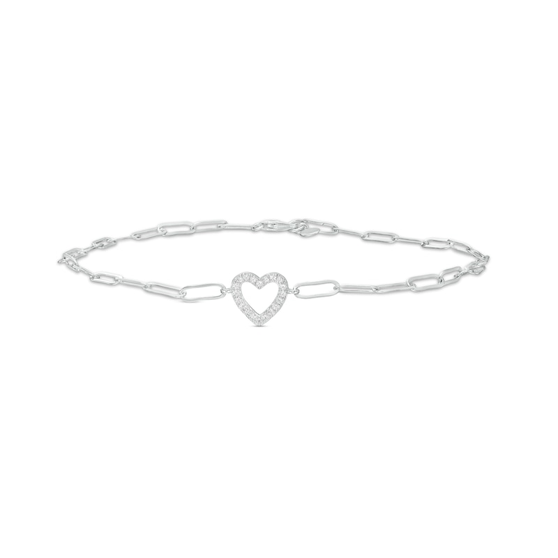 Main Image 1 of White Lab-Created Sapphire Heart Paper Clip Anklet in Sterling Silver - 10"