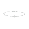 Thumbnail Image 1 of White Lab-Created Sapphire Cross Paper Clip Anklet in Sterling Silver - 10"