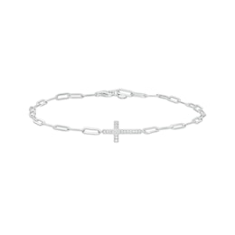 White Lab-Created Sapphire Cross Paper Clip Anklet in Sterling Silver - 10&quot;