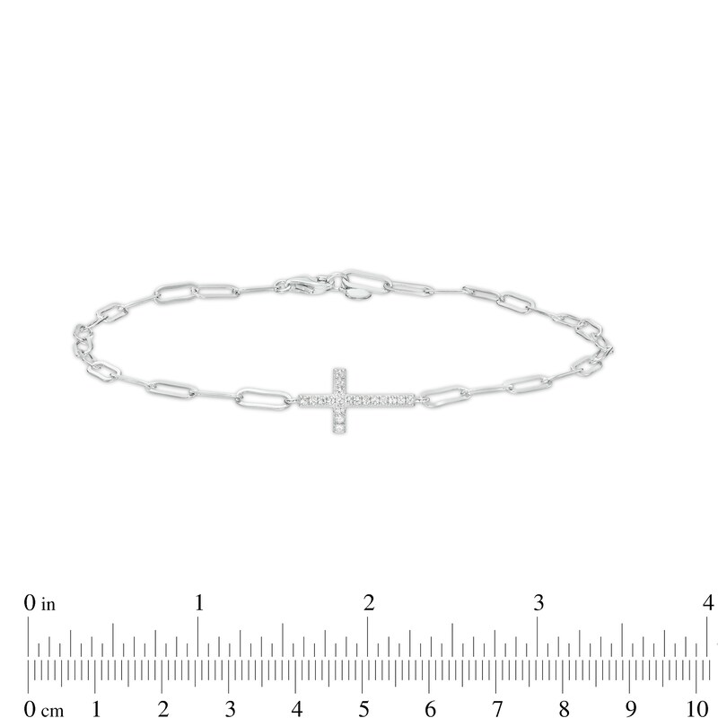 Main Image 3 of White Lab-Created Sapphire Cross Paper Clip Anklet in Sterling Silver - 10"