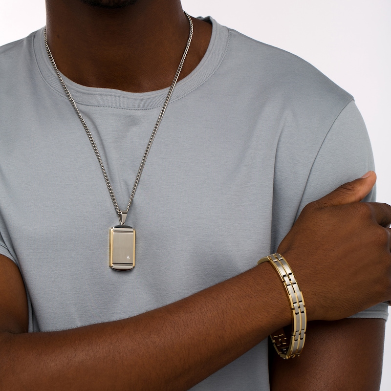 Main Image 2 of Diamond Accent Layered Dog Tag and Cross Pendant with Link Bracelet Set in Stainless Steel and Yellow Ion-Plate