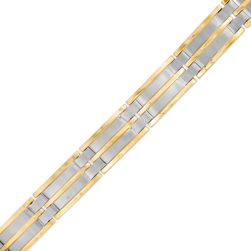 Main Image 3 of Diamond Accent Layered Dog Tag and Cross Pendant with Link Bracelet Set in Stainless Steel and Yellow Ion-Plate