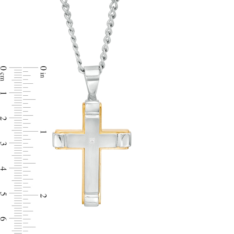 Main Image 4 of Diamond Accent Layered Dog Tag and Cross Pendant with Link Bracelet Set in Stainless Steel and Yellow Ion-Plate