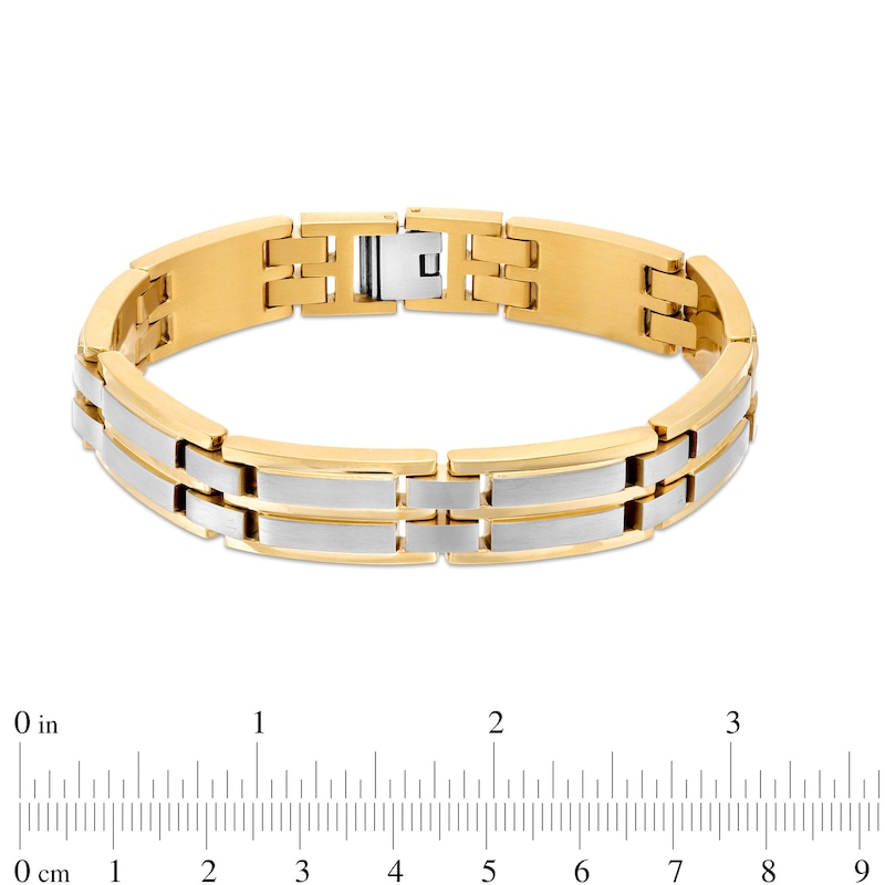 Main Image 6 of Diamond Accent Layered Dog Tag and Cross Pendant with Link Bracelet Set in Stainless Steel and Yellow Ion-Plate