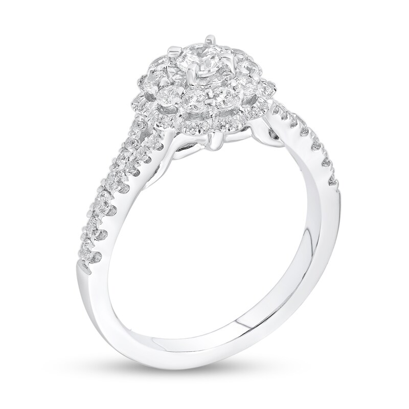 Main Image 2 of 3/4 CT. T.W. Diamond Double Frame Split Shank Flower Ring in 14K White Gold