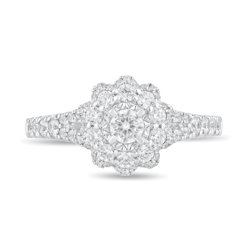 Main Image 3 of 3/4 CT. T.W. Diamond Double Frame Split Shank Flower Ring in 14K White Gold