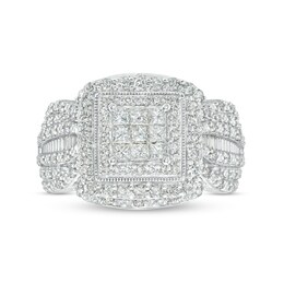 1 CT. T.W. Princess-Shaped Multi-Diamond Triple Frame Vintage-Style Engagement Ring in 10K White Gold (J/I3)