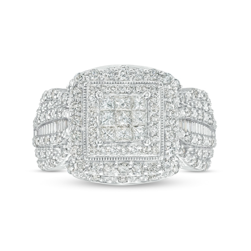 Main Image 1 of 1 CT. T.W. Princess-Shaped Multi-Diamond Triple Frame Vintage-Style Engagement Ring in 10K White Gold (J/I3)