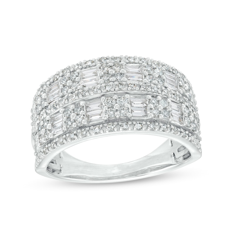 Main Image 1 of 1 CT. T.W. Baguette and Round Diamond Multi-Row Anniversary Band in 10K White Gold