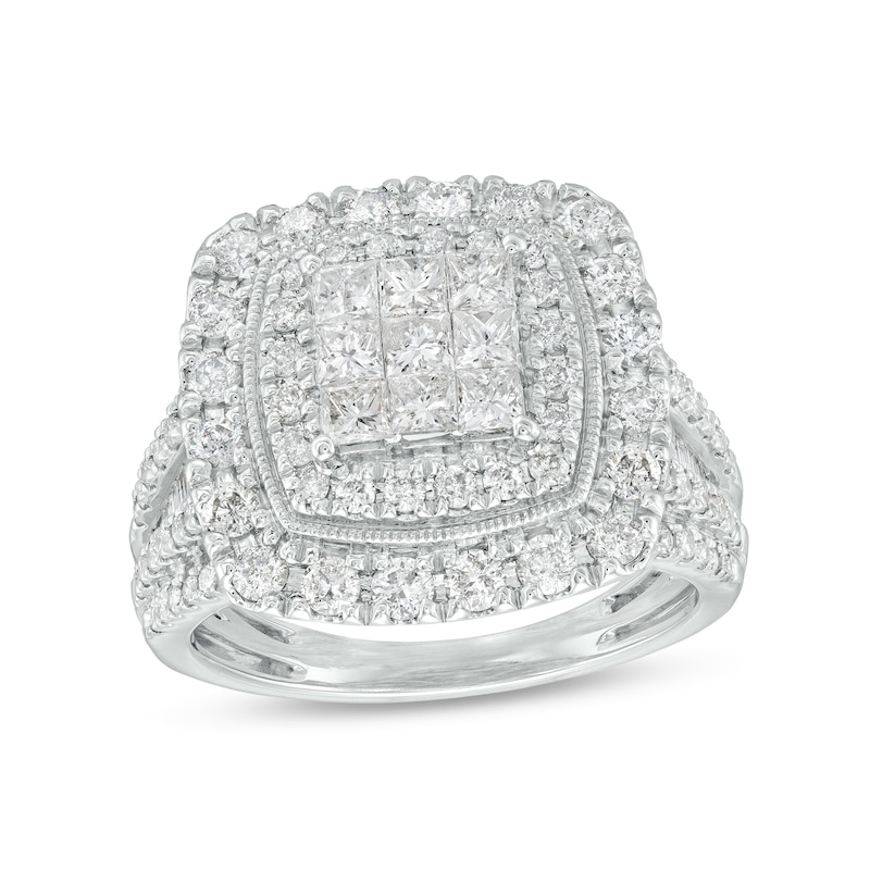 Main Image 1 of 2 CT. T.W. Princess-Shaped Multi-Diamond Double Frame Vintage-Style Engagement Ring in 10K White Gold (J/I3)