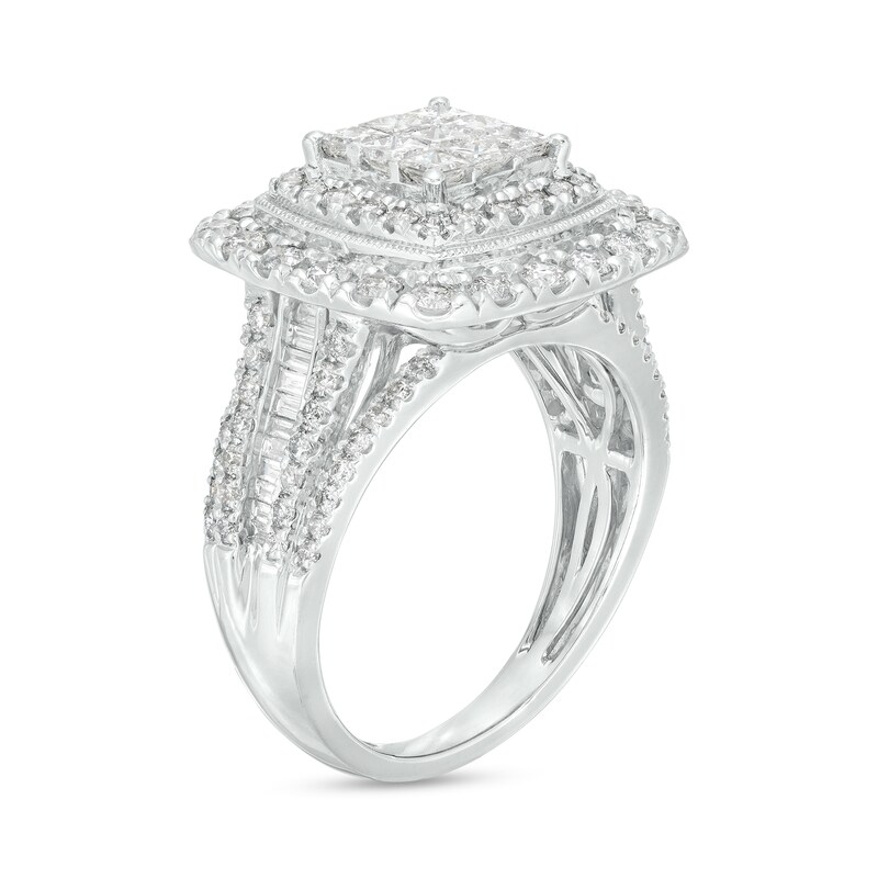 Main Image 3 of 2 CT. T.W. Princess-Shaped Multi-Diamond Double Frame Vintage-Style Engagement Ring in 10K White Gold (J/I3)